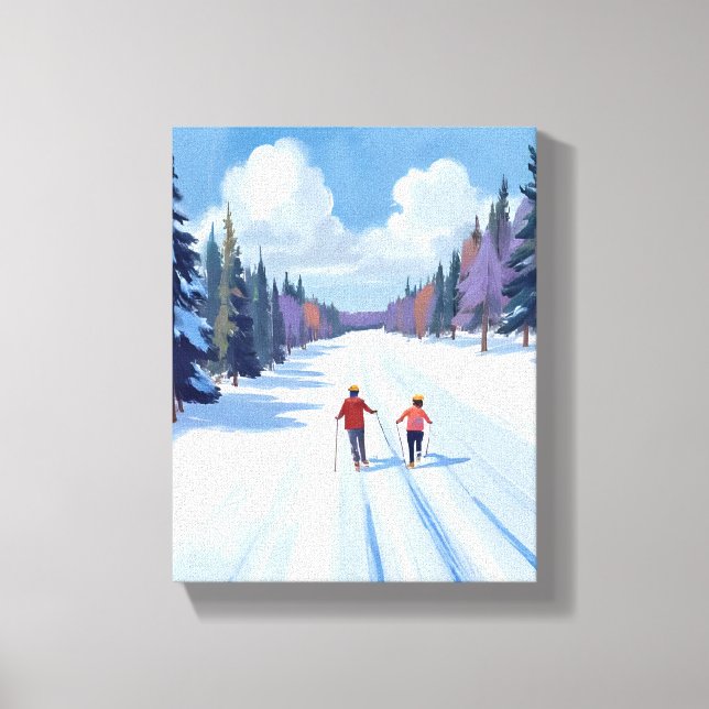 Ski Trail | Mountain Skiing Watercolor Winter Canvas Print (Front)