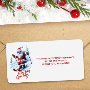 Ski Trendy Script Santa Christmas Return Address Label