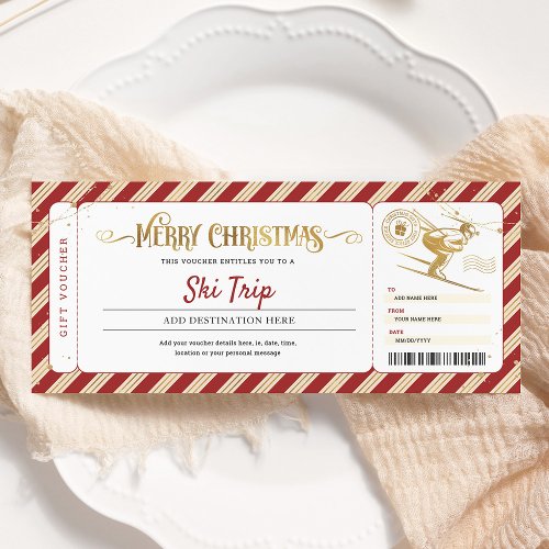 Ski Trip Christmas Gift Ticket Voucher Invitation