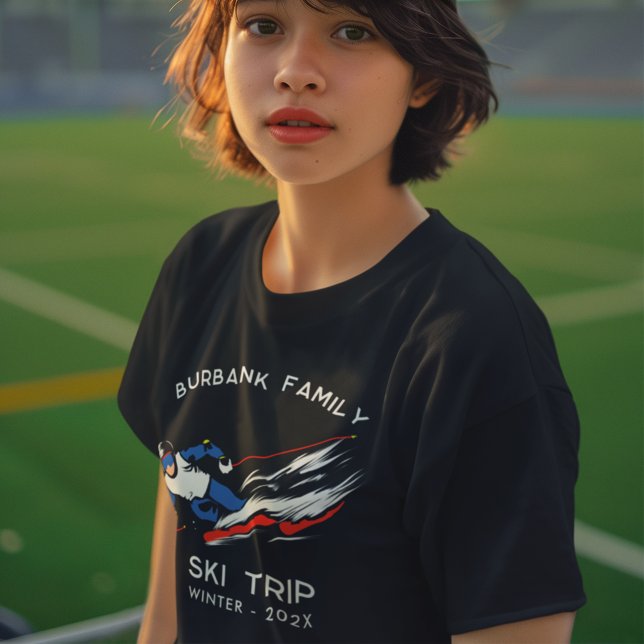 Ski Trip Matching Family Reunion Custom  T-Shirt (Family Ski Trip Matching Girls Navy Blue T-Shirt)