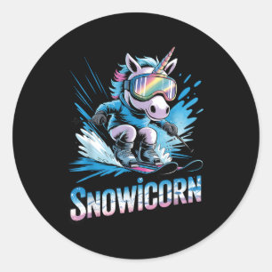 Ski unicorn winter sport skier funny skiing classic round sticker