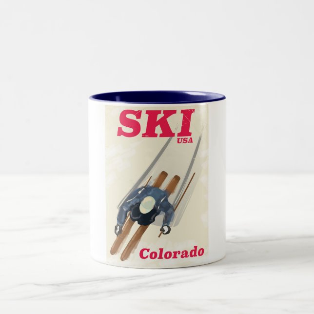 Ski USA Colorado travel poster Two-Tone Coffee Mug (Center)