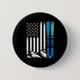Ski usa flag winter sport skier american flag button