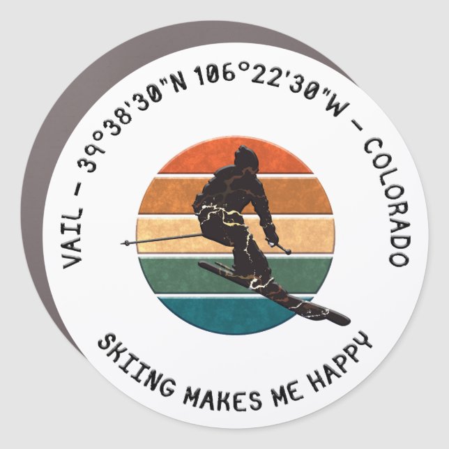 Ski Vail, Colorado - Man Skier, Black Text Car Magnet (Front)