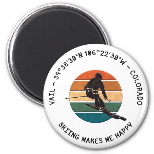 Ski Vail Colorado _ Man Skier Black Text Magnet