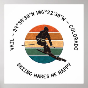 Ski Vail, Colorado - Man Skier, Black Text Poster