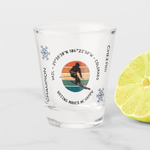 Ski Vail, Colorado - Man Skier, Black Text Shot Glass