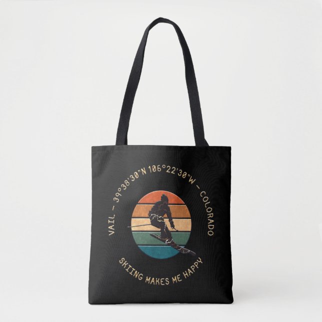 Ski Vail, Colorado - Man Skier Golden Text Tote Bag (Front)