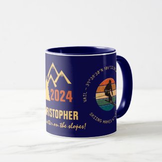Ski Vail, Colorado - Man Skier, Name, Gold Text