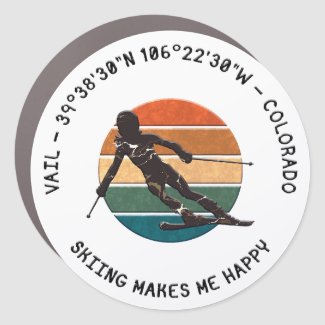 Ski Vail, Colorado - Woman  Skier, Black Text