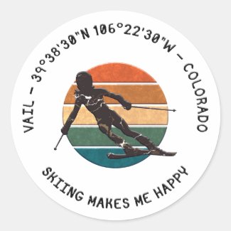 Ski Vail, Colorado - Woman  Skier, Black Text