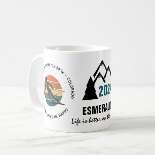 Ski Vail, Colorado - Woman  Skier, Black Text Coffee Mug