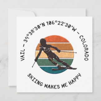 Ski Vail, Colorado - Woman  Skier, Black Text