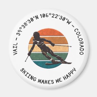 Ski Vail, Colorado - Woman  Skier, Black Text
