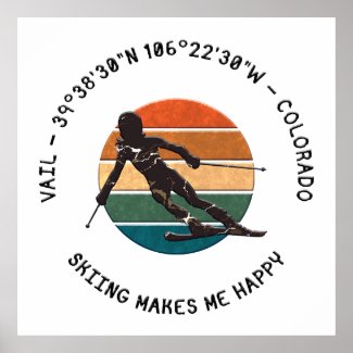 Ski Vail, Colorado - Woman  Skier, Black Text