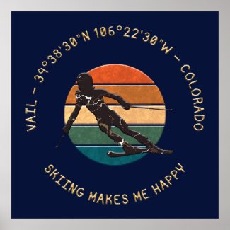 Ski Vail, Colorado - Woman Skier, Golden Text