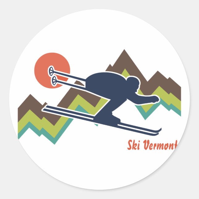 Ski Vermont Classic Round Sticker (Front)