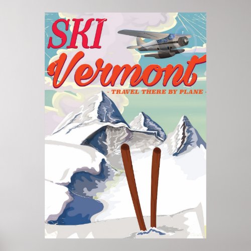 Ski Vermont retro vacation poster