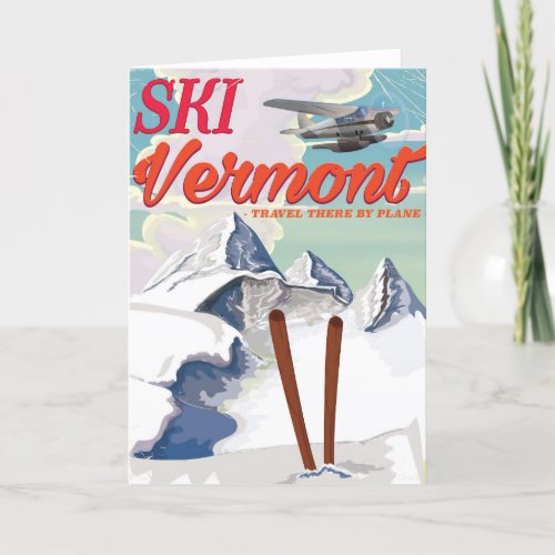 Ski Vermont retro vacation poster Holiday Card