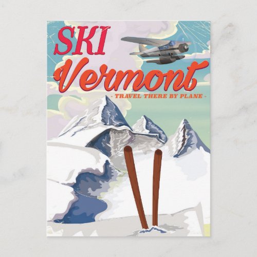 Ski Vermont retro vacation poster Postcard