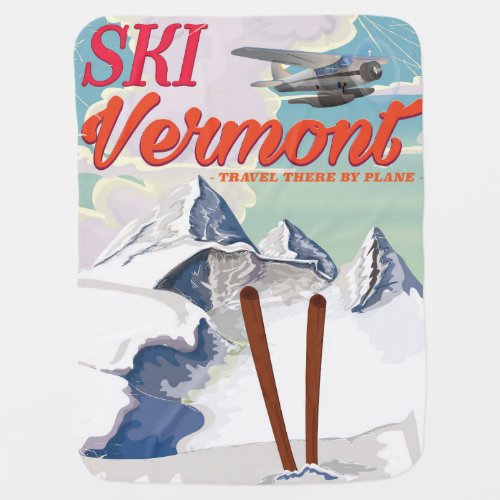 Ski Vermont retro vacation poster Receiving Blanket