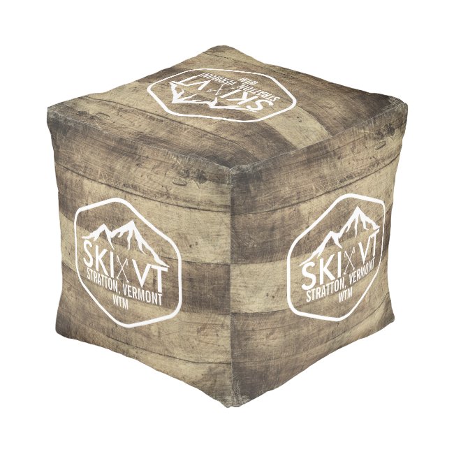 Ski Vermont Stratton Stowe Killington Rustic Wood Pouf