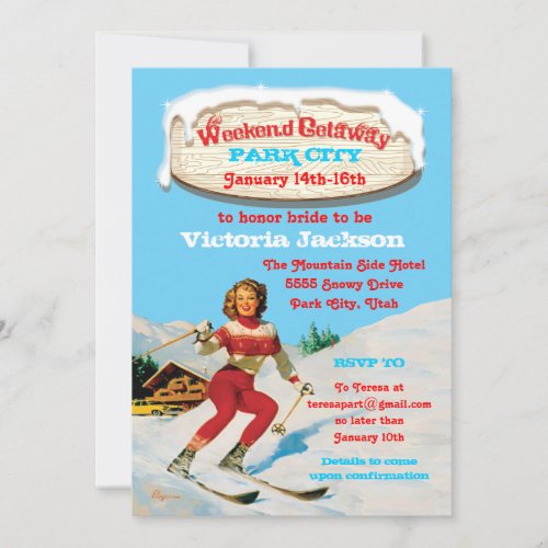 Ski Weekend Getaway with vintage pin up invitation