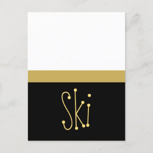 SKI Whimsical Fun Black Bright White Color Block Holiday Postcard