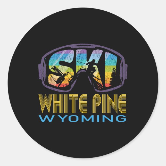 Ski White Pine Wyoming Skiing Vacation  Classic Round Sticker (Front)
