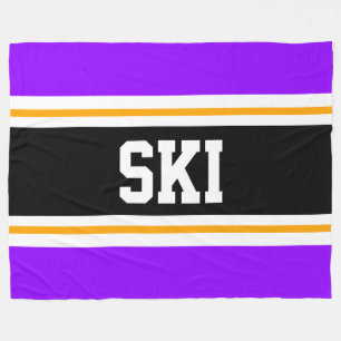 SKI Wide Bright Purple Black Orange Racing Stripes Fleece Blanket