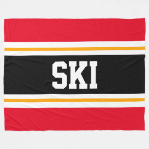 SKI Wide Bright Red Black Orange Racing Stripes Fleece Blanket