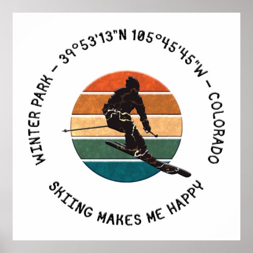 Ski Winter Park Colorado _ Man Skier Black Text Poster