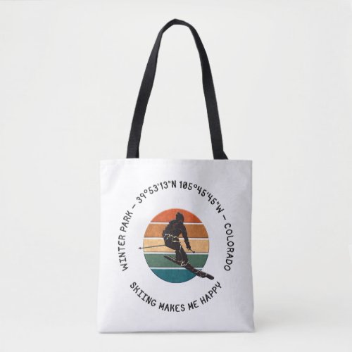 Ski Winter Park Colorado _ Man Skier Black Text Tote Bag