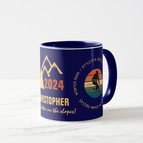 Ski Winter Park Colorado _ Man Skier Yellow Text Mug