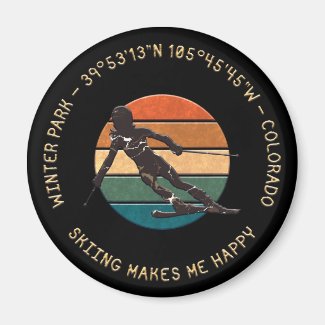 Ski Winter Park, Colorado - Woman Skier, Gold Text