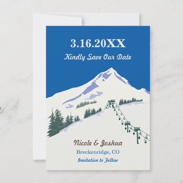 Ski Winter Scene Save the Date Card (Front)