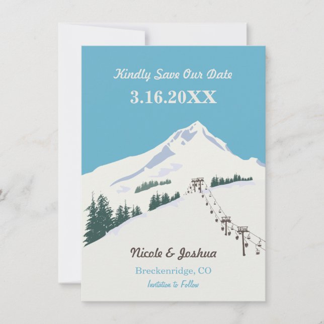 Ski Winter Scene Save the Date Card (Front)
