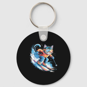 Ski winter sport skier funny skiing cat keychain