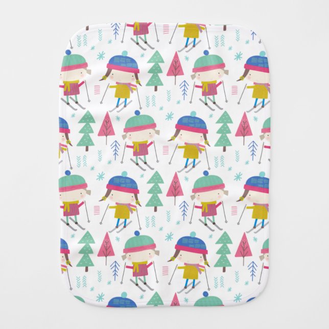 Ski, Winter Sports, Skier, Skiing Pattern Baby Burp Cloth (Front)