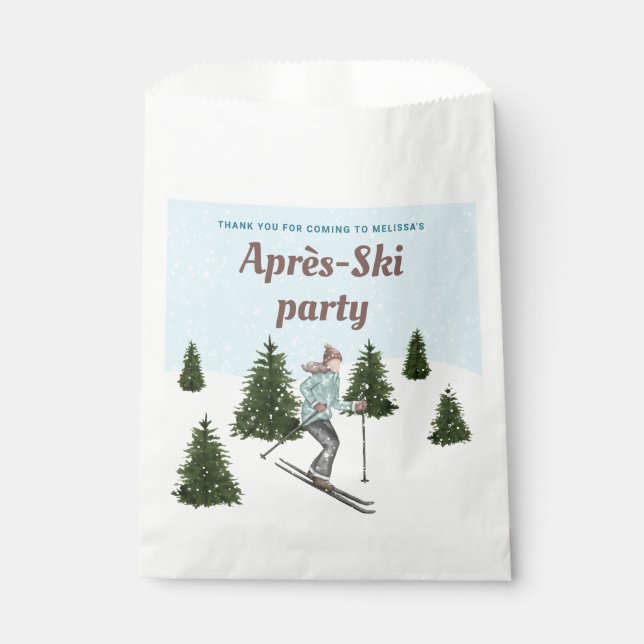 Ski Woman Winter Après-Ski Birthday Thank You Favor Bag (Front)
