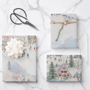 Ski Wrapping Paper Flat Sheet Set of 3