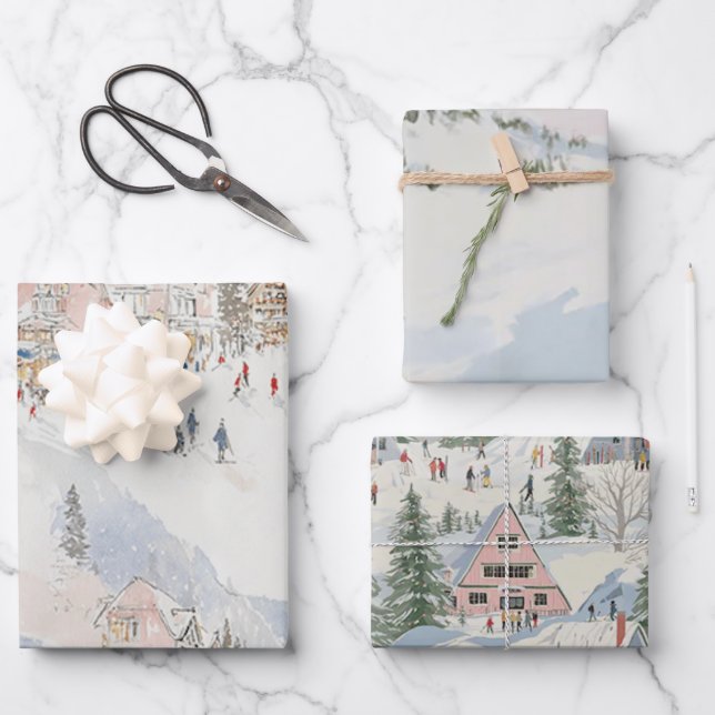 Ski Wrapping Paper Flat Sheet Set of 3 (Front)