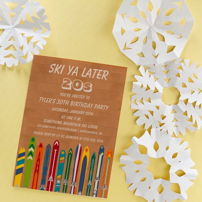 Ski Ya Later Any Decade Retro Skiing Birthday Invitation (Creator Uploaded)