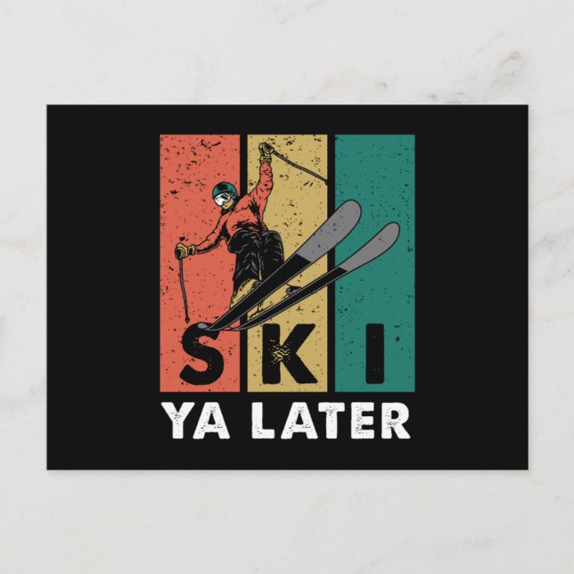 Ski Ya Later Retro Skier Winter Sports Skiing Gift Postcard (Front)