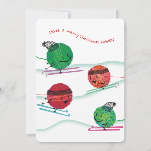 Ski yarn knitting needles crochet Christmas card