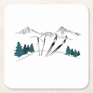 Ski You Later Ski Scene Winter Sports Square Paper Coaster