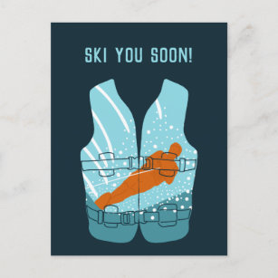 Ski You Soon Custom Message Water-Skiing Postcard