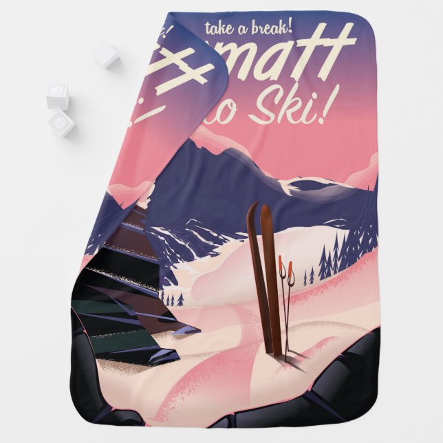 Ski Zermatt retro vacation poster Baby Blanket (In Situ)