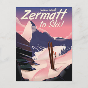 Ski Zermatt retro vacation poster Postcard