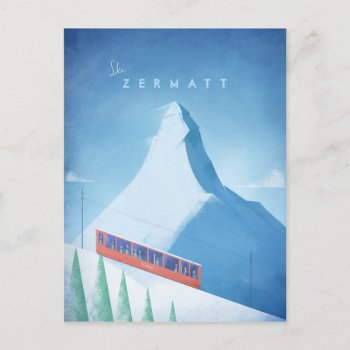 Ski Zermatt Vintage Travel Poster - Art Postcard by VintagePosterCompany at Zazzle